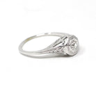 Vintage Diamond Ring - Art Deco 18k White Gold Natural .10 CT Solitaire Engagement - Circa 1930s Size 6 Octagonal Filigree Fine Jewelry
