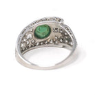 Emerald & Diamond Ring - Mid Century Platinum Natural Green Cabochon Beryl 1.72 CTW Accents - Circa 1950s Size 8.75 Buckle Band Fine Jewelry