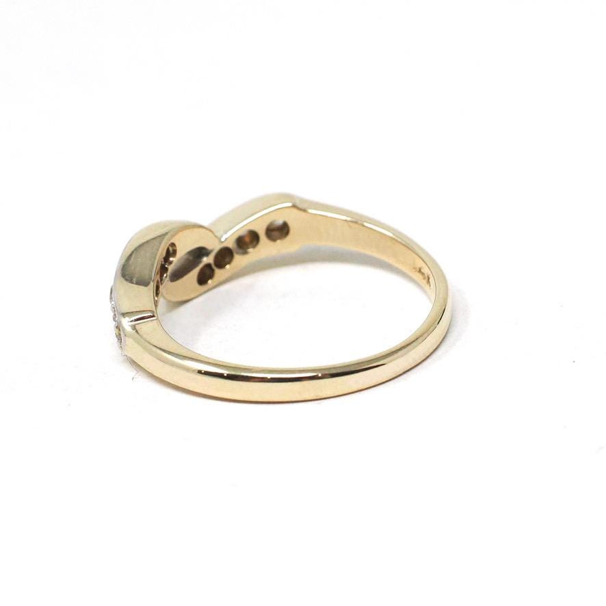 Bypass Wedding Ring - Mid Century 14k Yellow Gold Two Tone .16 CTW Antique Diamond Twist Band - Circa 1940s Size 4 1/4 Fine Bridal Jewelry