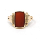 Antique Carnelian Ring - Victorian Era 14k Rosy Yellow Gold Natural Red Orange Gem Signet - Circa 1890s Era Size 9 1/4 Unisex Fine Jewelry