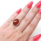 Antique Carnelian Ring - Art Deco 14k White Gold Oval Cabochon Cut Natural Gem - Circa 1920s Era Size 4 1/2 Statement Filigree Fine Jewelry