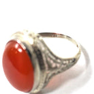 Antique Carnelian Ring - Art Deco 14k White Gold Oval Cabochon Cut Natural Gem - Circa 1920s Era Size 4 1/2 Statement Filigree Fine Jewelry
