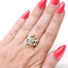 Vintage Zircon Ring - Mid Century 10k Yellow Gold Round Faceted Natural Blue 1.13 CT Gem - Circa 1940s Era Size 5 3/4 Flowers Fine Jewelry