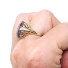 Vintage Amethyst Ring - Art Deco 14k Yellow Gold Filigree Emerald Cut Purple Gem - Circa 1930s Era Size 6 3/4 Floral Two Tone Fine Jewelry