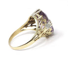 Vintage Amethyst Ring - Art Deco 14k Yellow Gold Filigree Emerald Cut Purple Gem - Circa 1930s Era Size 6 3/4 Floral Two Tone Fine Jewelry