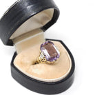 Vintage Amethyst Ring - Art Deco 14k Yellow Gold Filigree Emerald Cut Purple Gem - Circa 1930s Era Size 6 3/4 Floral Two Tone Fine Jewelry