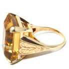 Vintage Citrine Ring - Retro 14k Yellow Gold Emerald Cut Natural Orange Yellow Gemstone Statement - Circa 1970s Era Size 7 1/2 Fine Jewelry