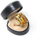Vintage Citrine Ring - Retro 14k Yellow Gold Emerald Cut Natural Orange Yellow Gemstone Statement - Circa 1970s Era Size 7 1/2 Fine Jewelry