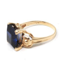 Vintage Created Sapphire Ring - Mid Century 10k Yellow Gold French Cut Square Blue Stone Solitaire - Circa 1940s Era Size 6 1/2 Fine Jewelry