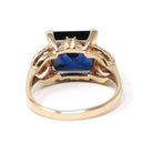 Vintage Created Sapphire Ring - Mid Century 10k Yellow Gold French Cut Square Blue Stone Solitaire - Circa 1940s Era Size 6 1/2 Fine Jewelry