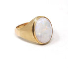 Modern Opal Ring - Estate 14k Yellow Gold Natural Oval Cabochon Gemstone Signet - Circa 2000s Era Size 9 1/2 Fine October Birthstone Jewelry