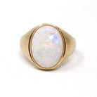 Modern Opal Ring - Estate 14k Yellow Gold Natural Oval Cabochon Gemstone Signet - Circa 2000s Era Size 9 1/2 Fine October Birthstone Jewelry