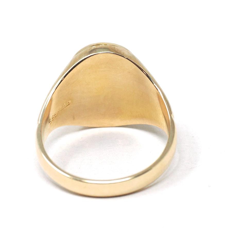 Modern Opal Ring - Estate 14k Yellow Gold Natural Oval Cabochon Gemstone Signet - Circa 2000s Era Size 9 1/2 Fine October Birthstone Jewelry