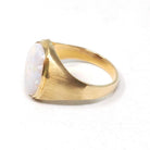 Modern Opal Ring - Estate 14k Yellow Gold Natural Oval Cabochon Gemstone Signet - Circa 2000s Era Size 9 1/2 Fine October Birthstone Jewelry