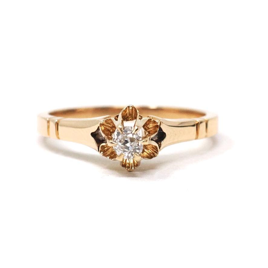 Antique Diamond Ring - Edwardian 14k Yellow Gold Natural .14 CT Old Mine Cut Solitaire - Circa 1900 Size 6 Buttercup Fine Engagement Jewelry