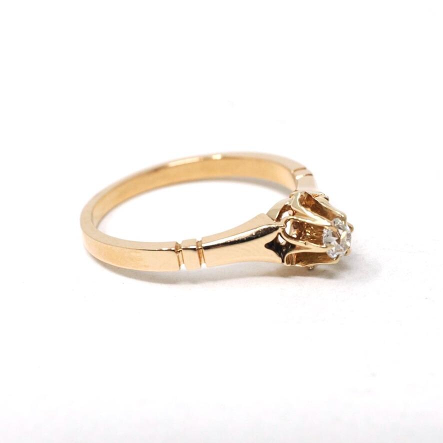 Antique Diamond Ring - Edwardian 14k Yellow Gold Natural .14 CT Old Mine Cut Solitaire - Circa 1900 Size 6 Buttercup Fine Engagement Jewelry
