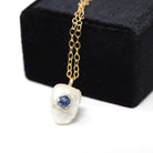 Pearl & Sapphire Charm Necklace - Antique 14k Yellow Gold Freshwater Cultured Pearl Stick Pin Conversion Pendant - Circa 1900s Fine Jewelry