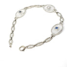 Rock Crystal Quartz Bracelet - Art Deco 14k White Gold Natural Diamond & Sapphire Accents - Circa 1930s Era Filigree Fine Panel Link Jewelry