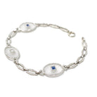 Rock Crystal Quartz Bracelet - Art Deco 14k White Gold Natural Diamond & Sapphire Accents - Circa 1930s Era Filigree Fine Panel Link Jewelry