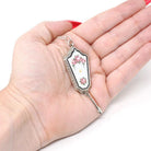 Antique Flower Locket - Art Deco Sterling Silver Floral & Bird Guilloche Enamel Necklace Pendant - Circa 1920s Rose Tassel Keepsake Jewelry