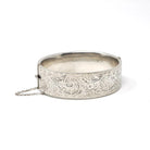 Antique Floral Bangle - Art Deco Sterling Silver Engraved Nature Leaf Designs - Hallmarked 1938 Wide Stacking Hinged Birmingham Jewelry