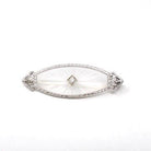 Art Deco Brooch - Vintage 14k White Gold Marquise Filigree & .06 CT Natural Diamond Pin - Circa 1930s Era Rock Crystal Quartz Fine Jewelry