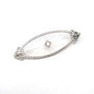 Art Deco Brooch - Vintage 14k White Gold Marquise Filigree & .06 CT Natural Diamond Pin - Circa 1930s Era Rock Crystal Quartz Fine Jewelry