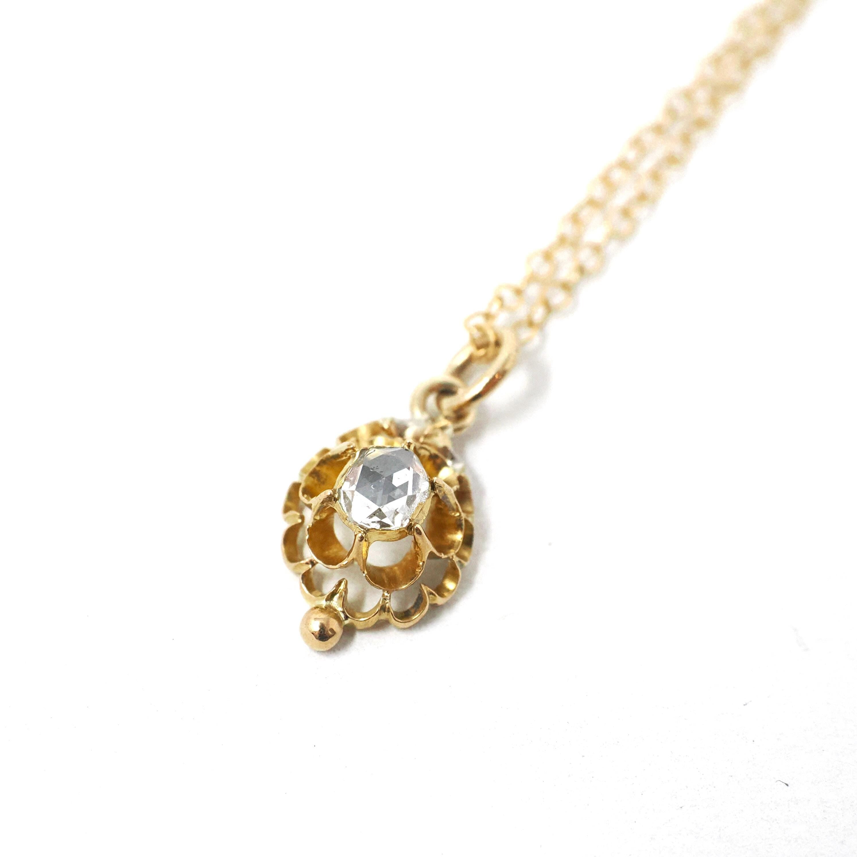 Georgian Diamond Pendant - Antique 18k Yellow Gold Natural Rose Cut Charm Necklace - Circa Late 1700s Early 1800s Era Buttercup Fine Jewelry