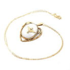 Vintage Aviation Locket - Mid Century Gold Filled Over Sterling Prop & Wings Heart Flower Necklace - Circa 1940s Era Mother Of Pearl Jewelry