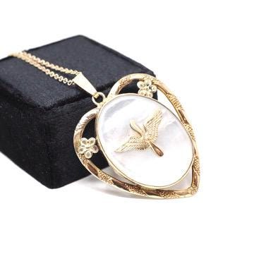 Vintage Aviation Locket - Mid Century Gold Filled Over Sterling Prop & Wings Heart Flower Necklace - Circa 1940s Era Mother Of Pearl Jewelry