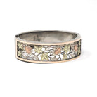 Antique Floral Bangle - Victorian Sterling Silver Pierced Floral Tri Tone Bracelet - Circa 1880s Rose & Yellow Gold Accented Fashion Jewelry