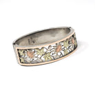 Antique Floral Bangle - Victorian Sterling Silver Pierced Floral Tri Tone Bracelet - Circa 1880s Rose & Yellow Gold Accented Fashion Jewelry