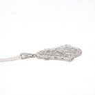 Art Deco Necklace - Vintage 10k White Gold .07 CT Diamond Lavalier Necklace - Circa 1930s Era Lacy Filigree Statement Fine Esemco Jewelry