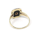 Vintage Onyx Ring - Art Deco 10k Yellow & White Gold Black Gemstone .03 CT Diamond Filigree - Circa 1930s Size 8 1/4 Two Tone Fine Jewelry