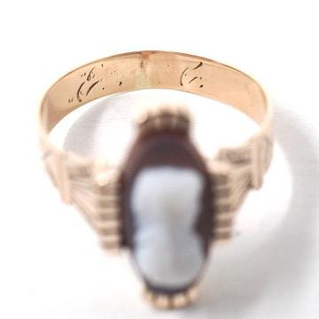 Antique Cameo Ring - Victorian 10k Rose Gold Carved Brown White Sardonyx Gemstone - Circa 1890 Size 6.75 Neoclassical Statement Fine Jewelry