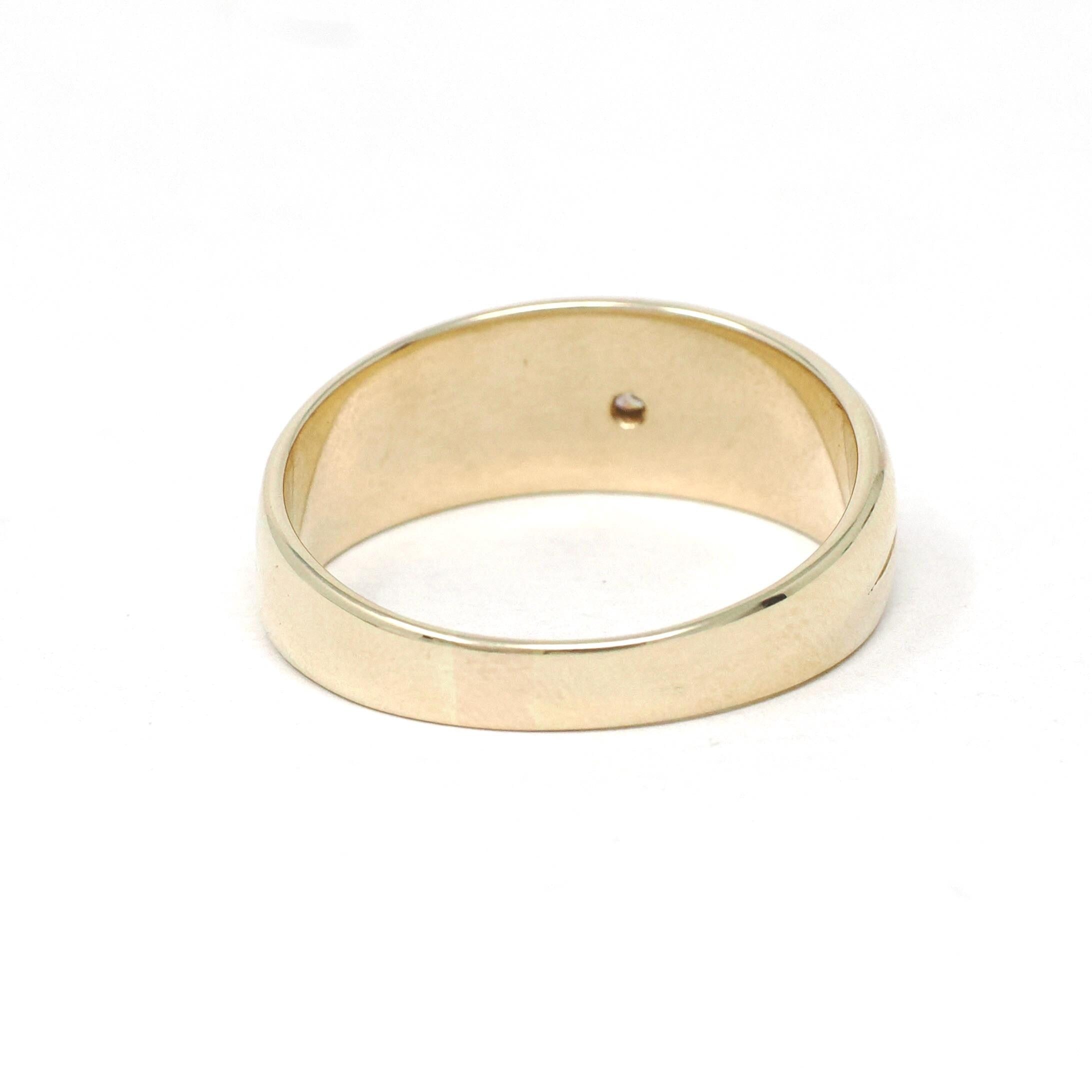 Vintage Diamond Ring - Mid Century 14k Yellow Tapered Grooved Half Round Band - Circa 1960s Size 11 Unisex .07 CT Wedding Fine GWR Jewelry