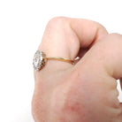 Antique Diamond Flower Ring - Edwardian Era 18k Yellow Gold Platinum 1.07 CTW Natural Gems - Circa 1910s Size 6.5 Two Tone Halo Fine Jewelry