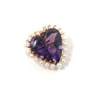 Vintage Heart Brooch - Mid Century 14k Yellow Gold Purple Amethyst & Seed Pearl Halo Pin - Circa 1940s February June Birthstone Fine Jewelry