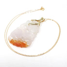 Carved Jadeite Pendant - Estate 14k Yellow Gold Orange & White Gemstone - Circa 2000s Fine Nature Inspired Leafy Branch Statement Jewelry