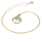 Emerald Flower Pendant - Modern 18k Yellow Gold Natural .30 CT Emerald Cut Natural Emerald Gem - Circa 1980s Petite Medallion Fine Jewelry