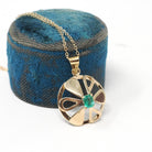 Emerald Flower Pendant - Modern 18k Yellow Gold Natural .30 CT Emerald Cut Natural Emerald Gem - Circa 1980s Petite Medallion Fine Jewelry