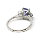 Tanzanite & Diamond Ring - Estate Platinum Natural Violet Blue Emerald Cut Gem Engagement - Modern Era Three Stone Size 6 1/2 Fine Jewelry