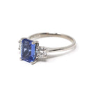Tanzanite & Diamond Ring - Estate Platinum Natural Violet Blue Emerald Cut Gem Engagement - Modern Era Three Stone Size 6 1/2 Fine Jewelry