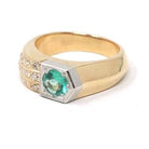 Emerald & Diamond Ring - Modern Era 14k Yellow Gold Platinum Natural Green Gemstone - Art Deco Style Size 8 1/4 Edward Petri Fine Jewelry