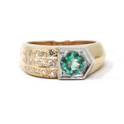 Emerald & Diamond Ring - Modern Era 14k Yellow Gold Platinum Natural Green Gemstone - Art Deco Style Size 8 1/4 Edward Petri Fine Jewelry