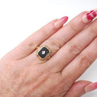 Vintage Onyx Ring - Art Deco 14k Yellow Gold Emerald Cut Natural Black Chalcedony Gem - Circa 1930s Era Size 5 3/4 Filigree Fine 30s Jewelry