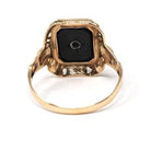 Vintage Onyx Ring - Art Deco 14k Yellow Gold Emerald Cut Natural Black Chalcedony Gem - Circa 1930s Era Size 5 3/4 Filigree Fine 30s Jewelry