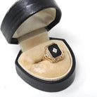 Vintage Onyx Ring - Art Deco 14k Yellow Gold Emerald Cut Natural Black Chalcedony Gem - Circa 1930s Era Size 5 3/4 Filigree Fine 30s Jewelry