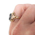 Vintage Onyx Ring - Art Deco 14k Yellow Gold Emerald Cut Natural Black Chalcedony Gem - Circa 1930s Era Size 5 3/4 Filigree Fine 30s Jewelry