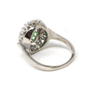 Vintage Jadeite Ring - Mid Century 14k White Gold Natural Green Cabochon Cut Gemstone - Circa 1960s Era Size 6 1/4 Diamond Halo Fine Jewelry